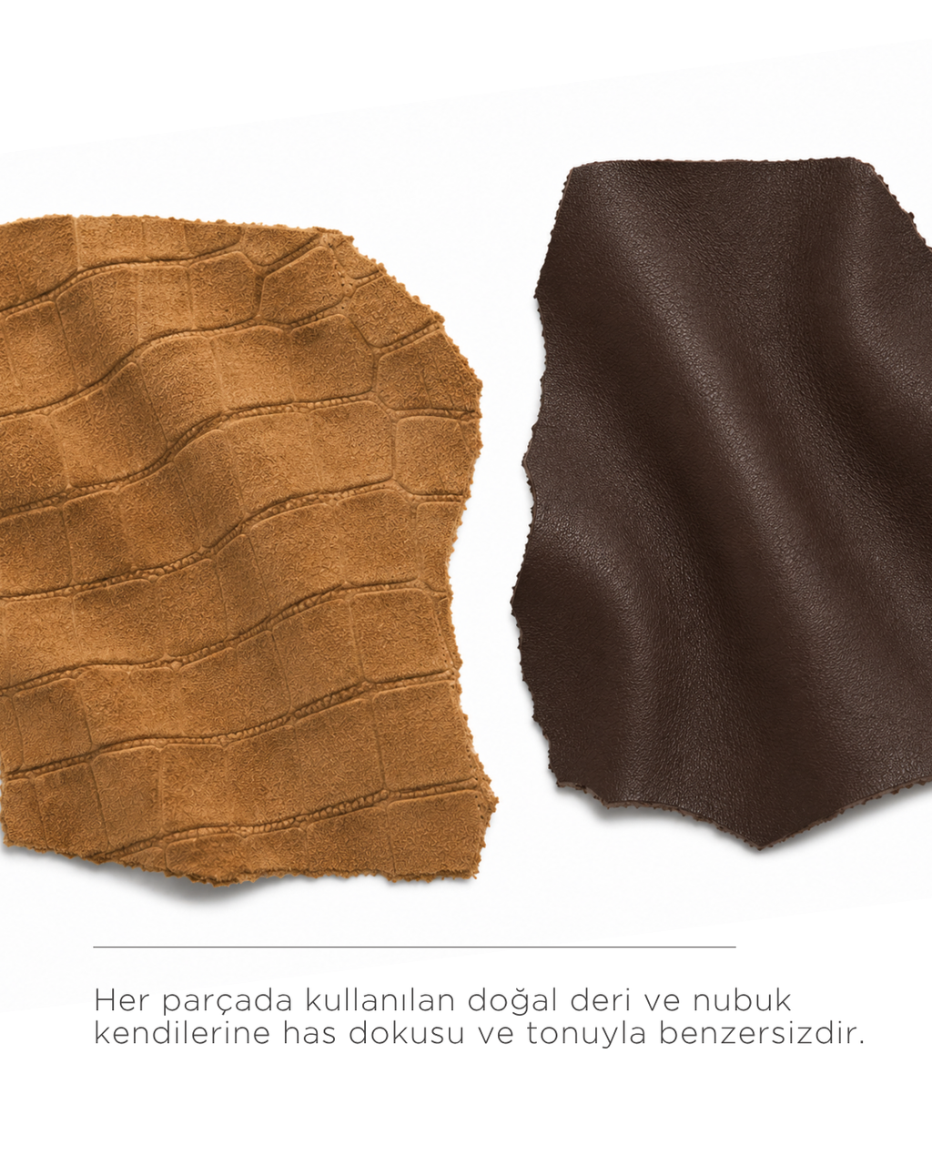 SoulByChi tasarım görseli — Weekender çantasında kullanılan taba dokulu yüzey ile koyu kahverengi deri örnekleri. | Renk: Süet Ve Deri