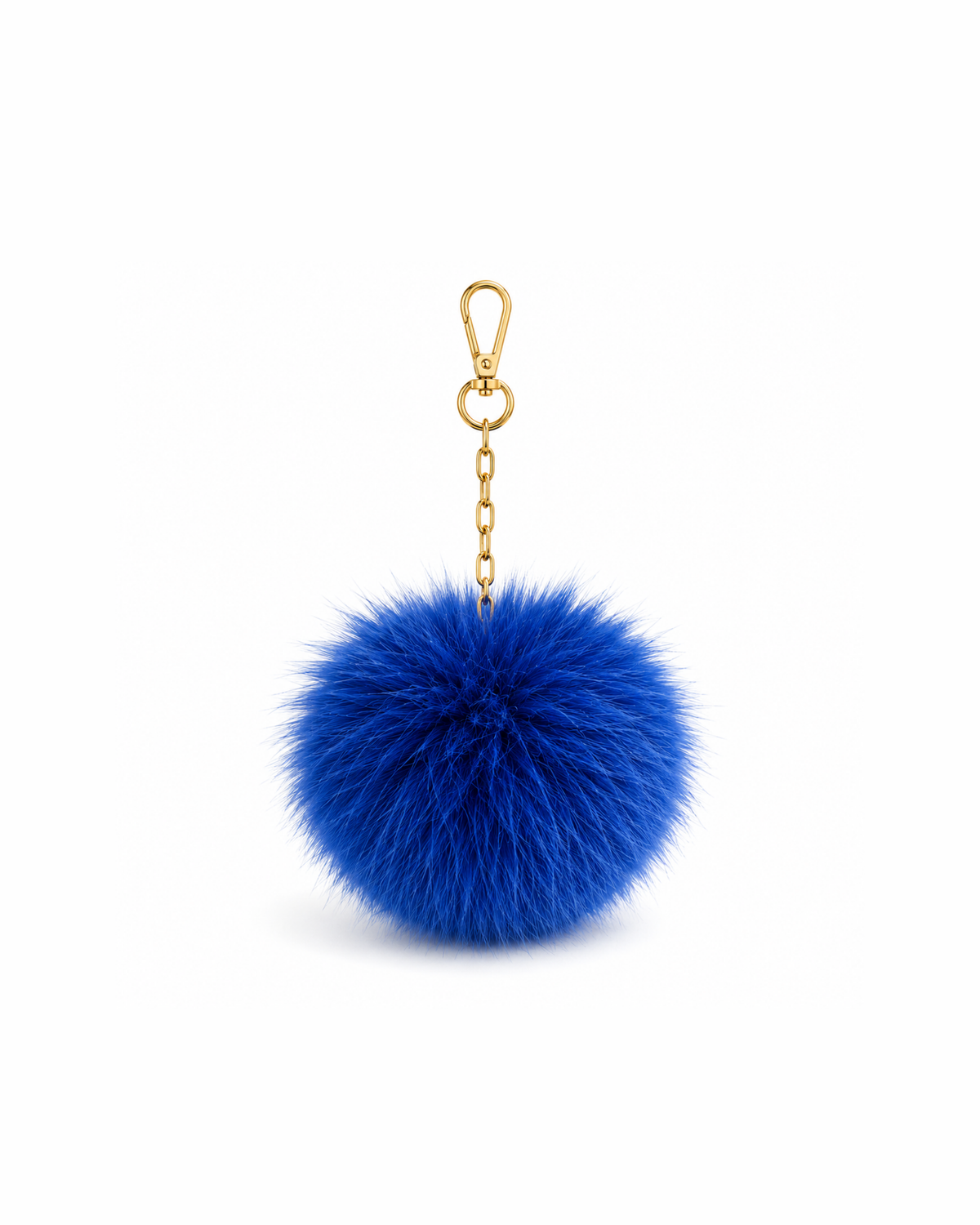 Saks mavisi Pompom Charm aksesuarının metal zincir ve klipsle görünümü. | Renk: Saks Mavi